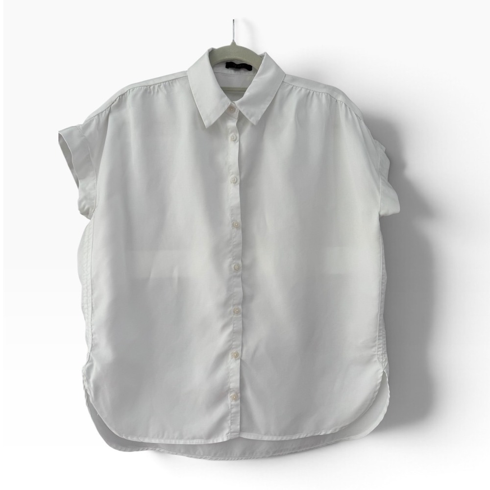 Quince Vintage Wash Tencel Camp Shirt White Women's S Relaxed Button Down - Picture 2 of 7